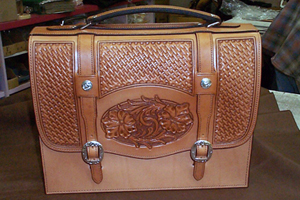 Hand Carved and Stamped Leather Brief Case